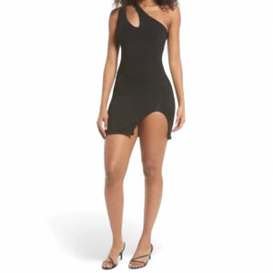 Naked Wardrobe The NW Cut Out for You One Shoulder Black Mini Dress Sz L
